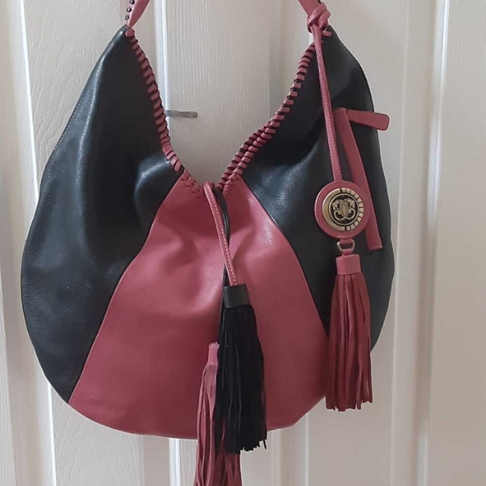 Large Black and Pink Sharif Leather Hobo